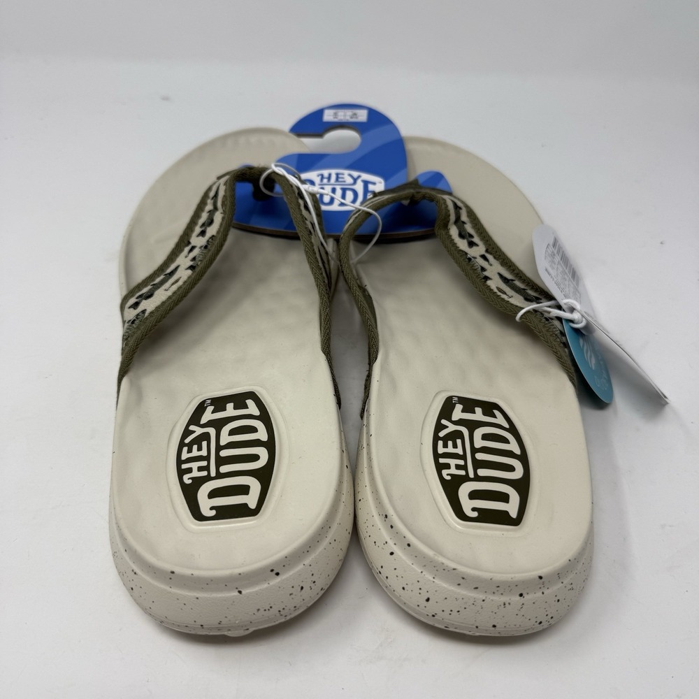 Hey Dude Flip Flops Mens 11 Tan Fish Lure Brown Myers Sandals Slip On Comfort - Picture 4 of 7